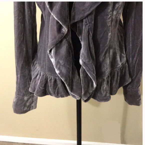 Saks Fifth Avenue Velvet Ruffled-Front Blazer Jacket in Grey - Picture 4 of 7